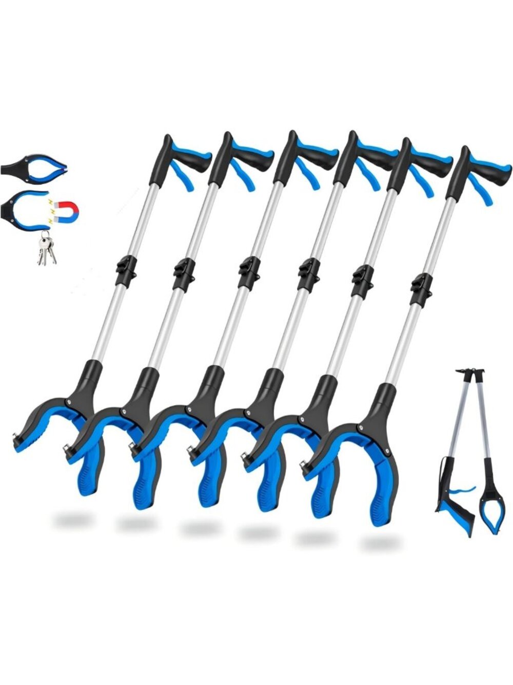 6 Pack Extra Long 43” Foldable Grabber Tool for Seniors, Heavy Duty Reaching Aid